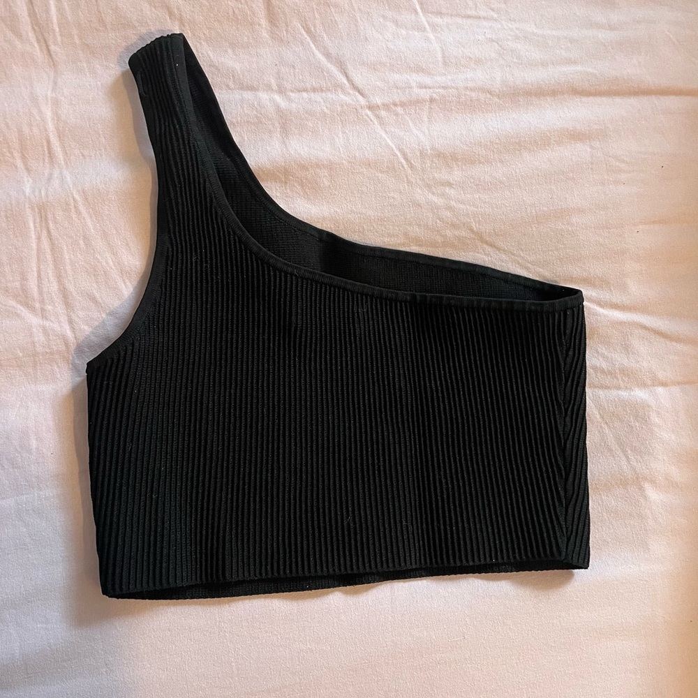 Aritzia Babaton Sculpt Knit Black One-Shoulder Women's Top - Picture 5 of 5